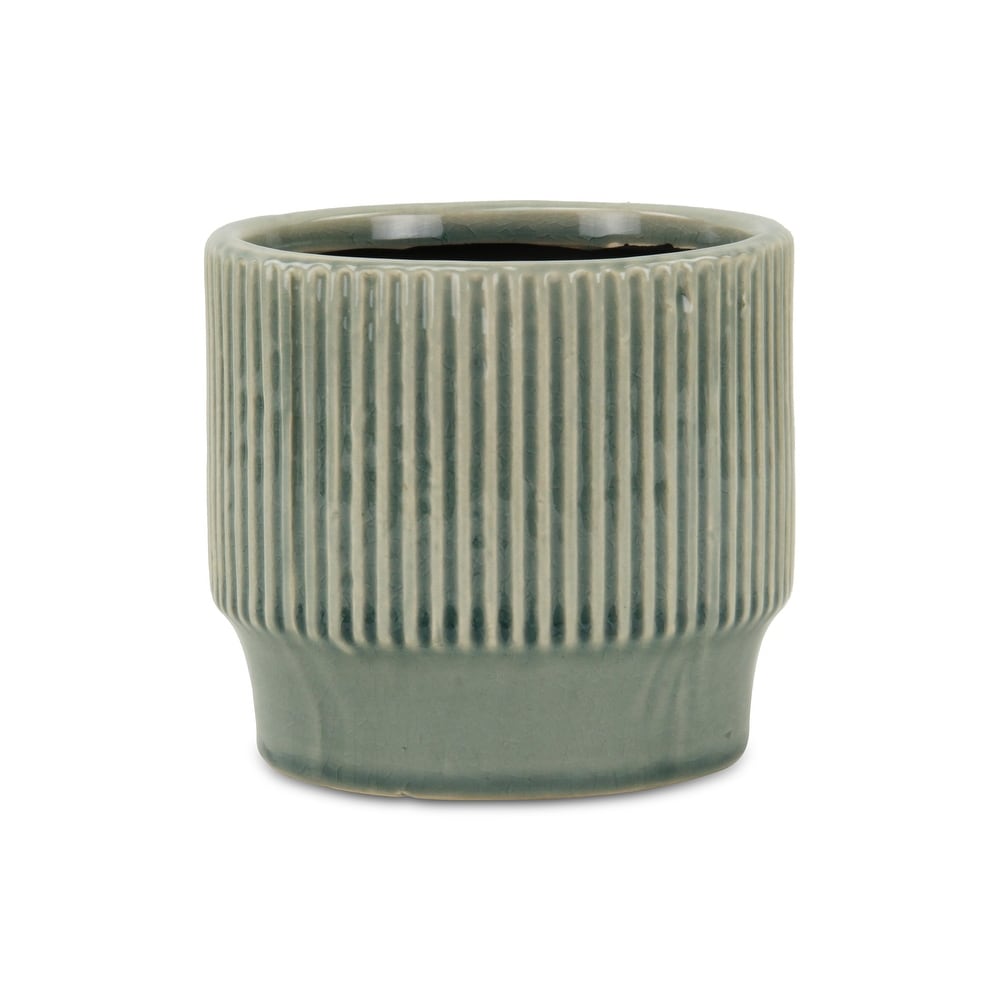 Green Ceramic Ruffled Ridge Pot