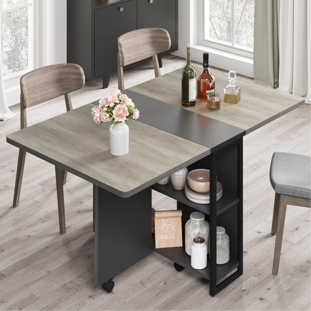 Modern Extendable Dining Table with Drop Leaf and 2 Storage Racks   50.1\