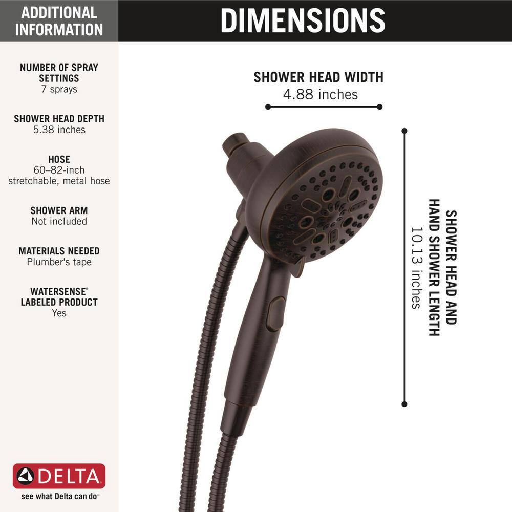 Delta SureDock Magnetic 7-Spray Patterns 1.75 GPM 4.94 in. Wall Mount Handheld Shower Head in Venetian Bronze 54810-RB-PK