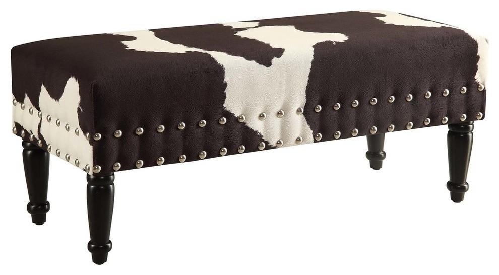 Designs4Comfort Faux Leather Multi Color Cowhide Bench with Nailheads   Traditional   Upholstered Benches   by Convenience Concepts  Houzz