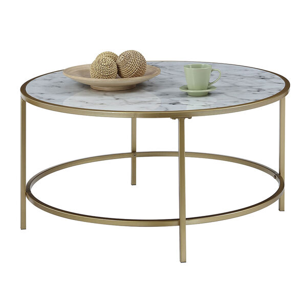 Gold Coast White Faux Marble Round Coffee Table