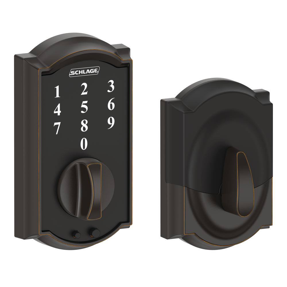 Schlage Camelot Aged Bronze Electronic Touch Keyless Touchscreen Deadbolt with Thumbturn BE375 V CAM 716