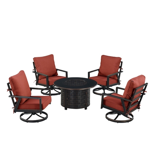 Black Aluminum Fire Table Set with Four Club Chairs