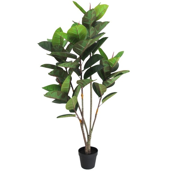 5ft Artificial Real Touch Rubber Plant Fig Leaf Tree in Black Pot