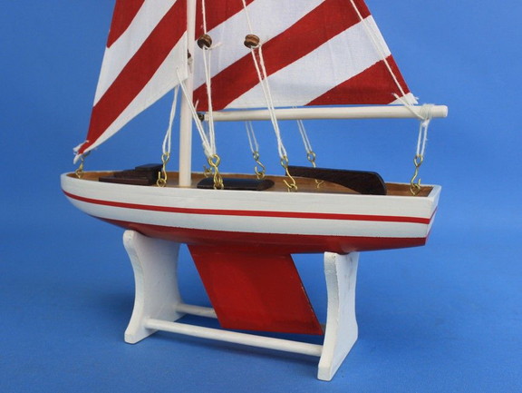 Handcrafted Model Ships sailboat red stripes 12 Wo...