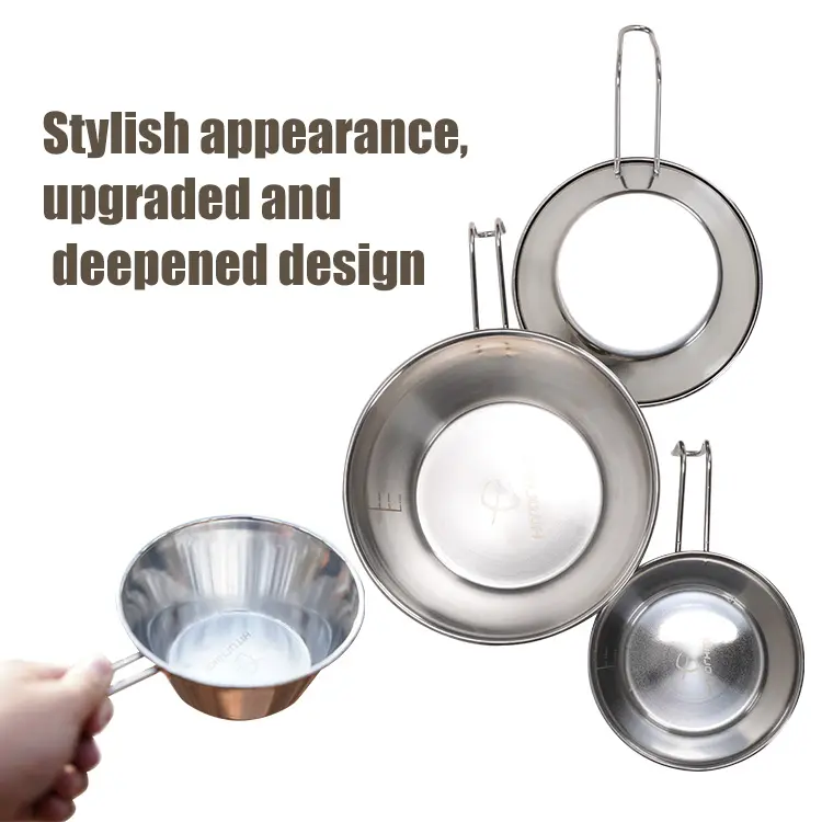 HOMFU Lightweight Stainless Steel Outdoor Camping Picnic Pot Three Piece Camping Bowl Set for Hiking