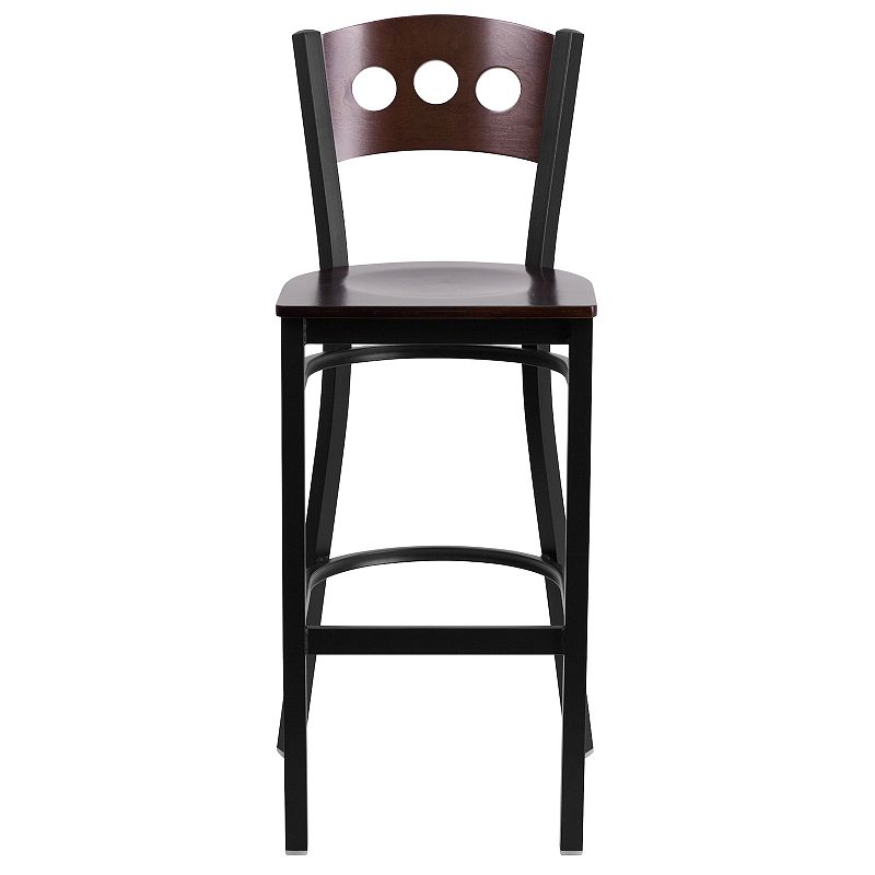 Emma and Oliver Black Metal 3 Circle Back Barstool， Wood Back and Seat