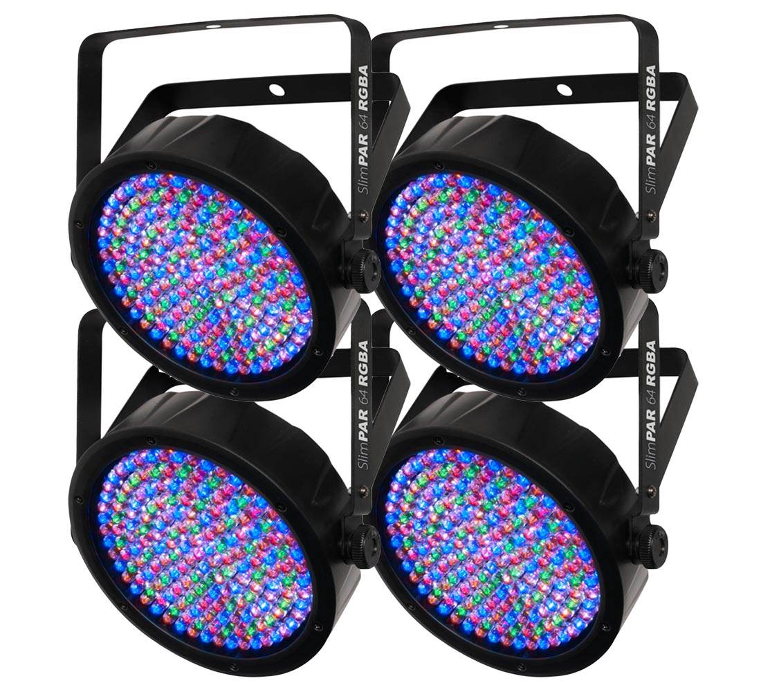 (4) Chauvet DJ SlimPar 64 RGBA LED DMX Compact Slim Par Can Stage Light Effects