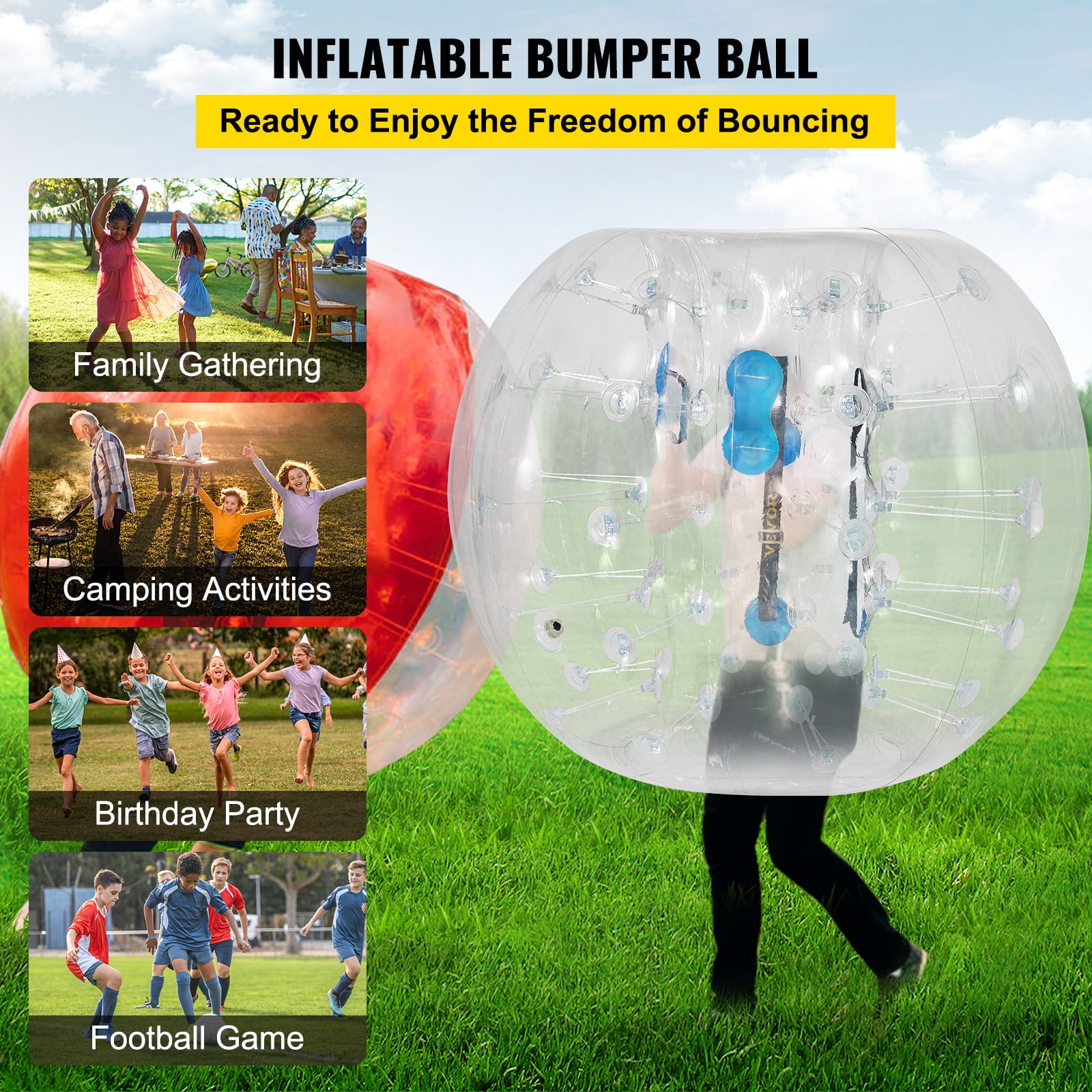 VEVORbrand Bumper Bubble Soccer Ball，Kids And Adults Inflatable Body Zorb 1.2m/3.93ft Pvc Bumper Football Bubble