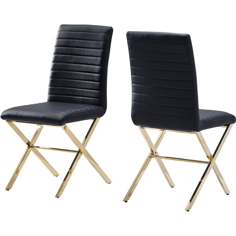 Best Master Furniture Timber 20.5 Faux Leather Dining Chair in Black (Set of 2)