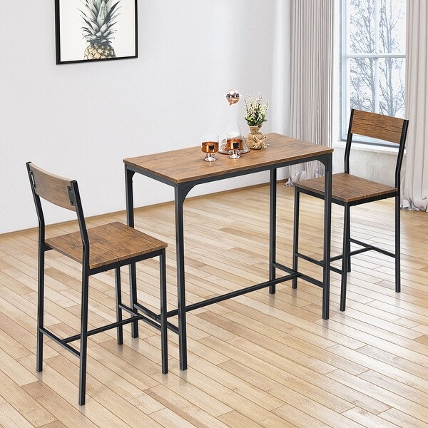 3 PCS Modern Bar Table Set Pub Table and Chair Set with Steel Frame