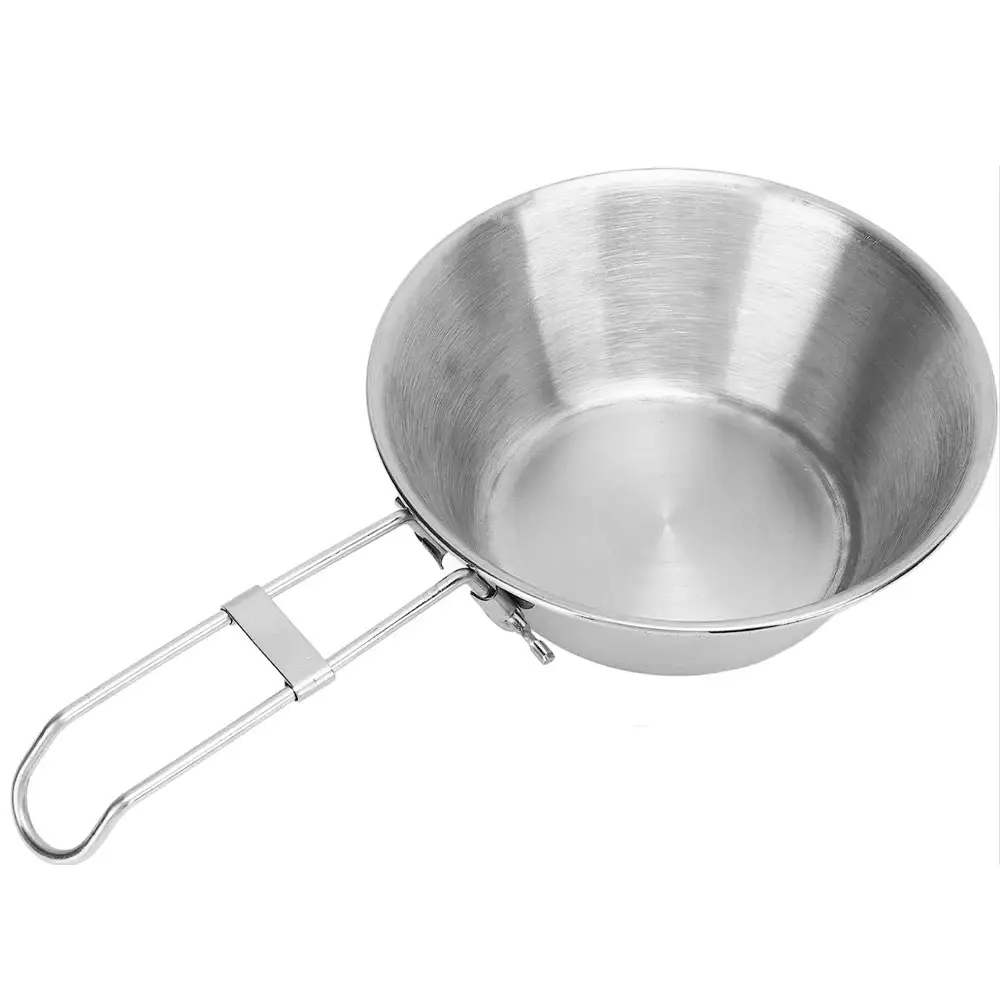 Picnic Outdoor Hiking Cooking Pot Lightweight Stainless Steel Camping Bowl Sierra Cup with Foldable Handle