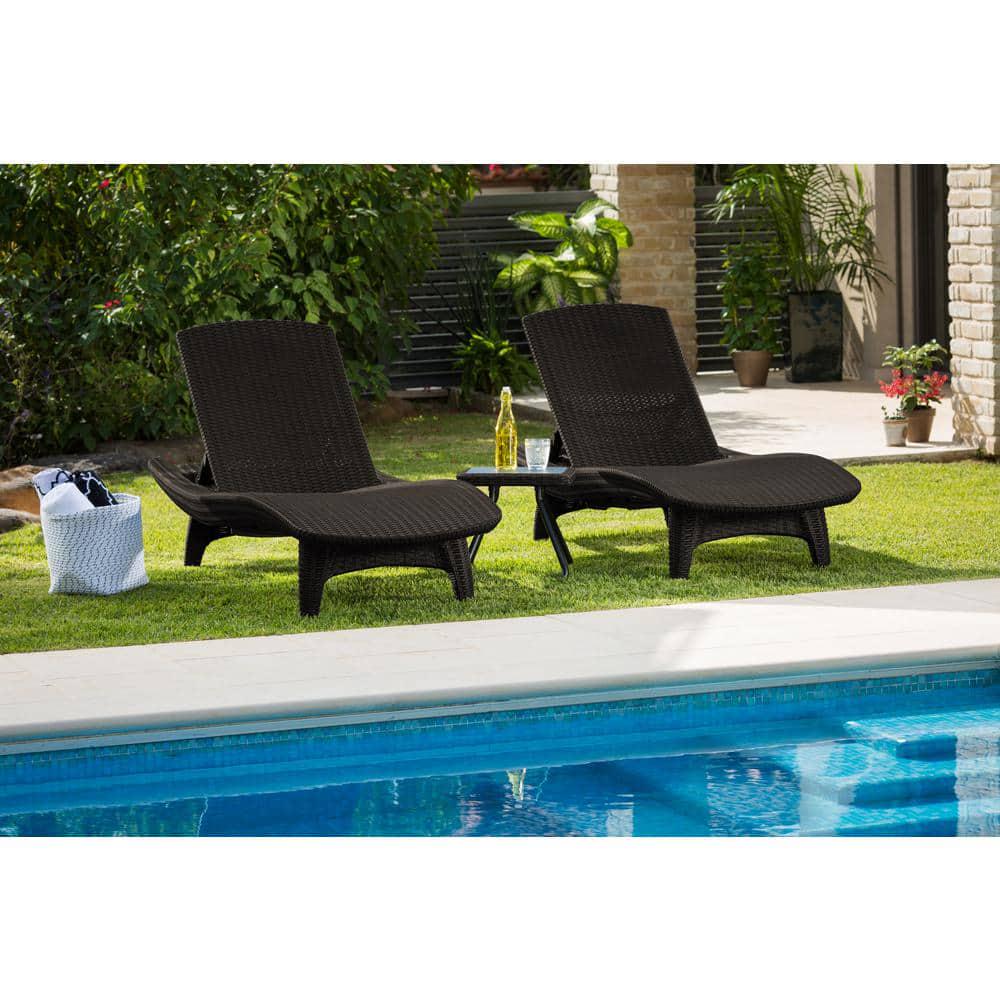 Keter Pacific Whiskey Brown AllWeather Adjustable Resin Patio Chaise Lounger with Side Table