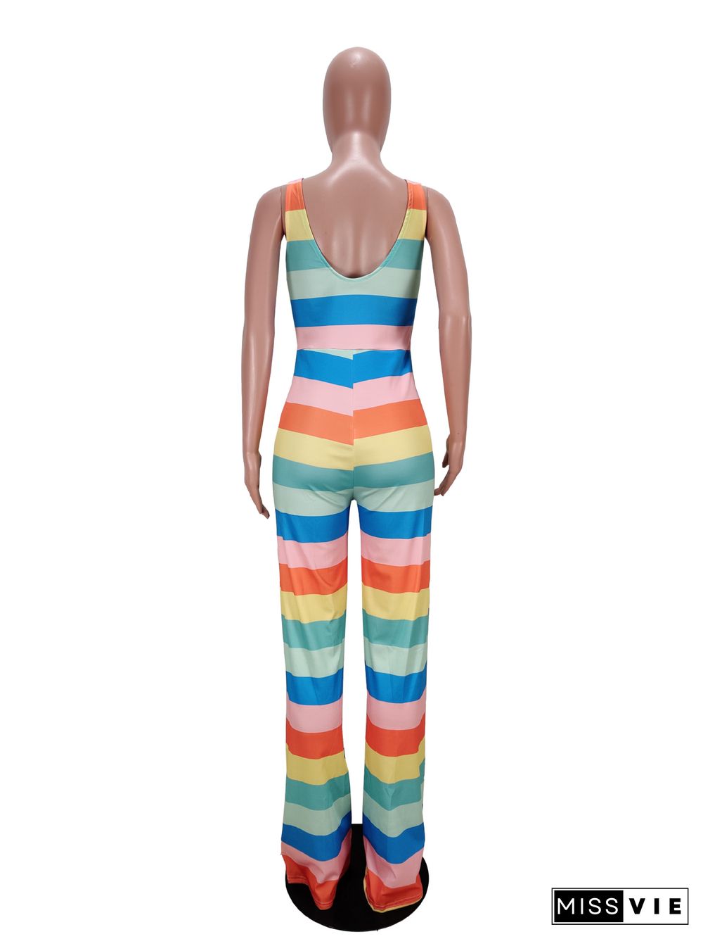 Colorful Stripe Sleeveless Long Jumpsuit