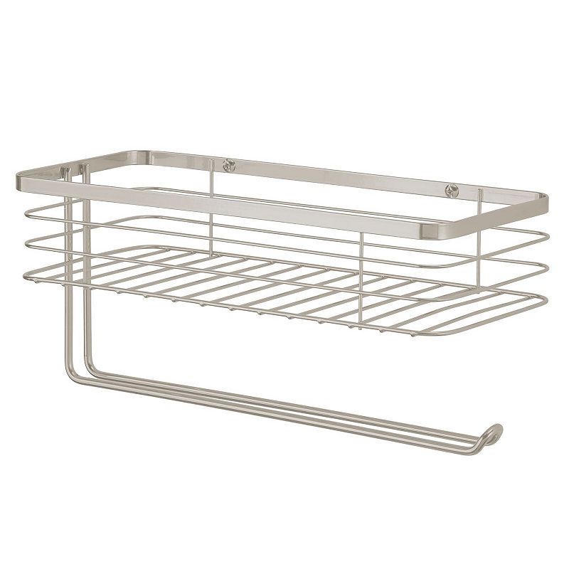 mDesign Metal Wall Mount Paper Towel Holder and Spice Rack Shelf