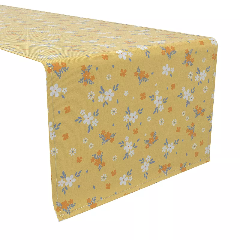 Table Runner， 100% Cotton， 16x90， Decorative Floral on Orange Background