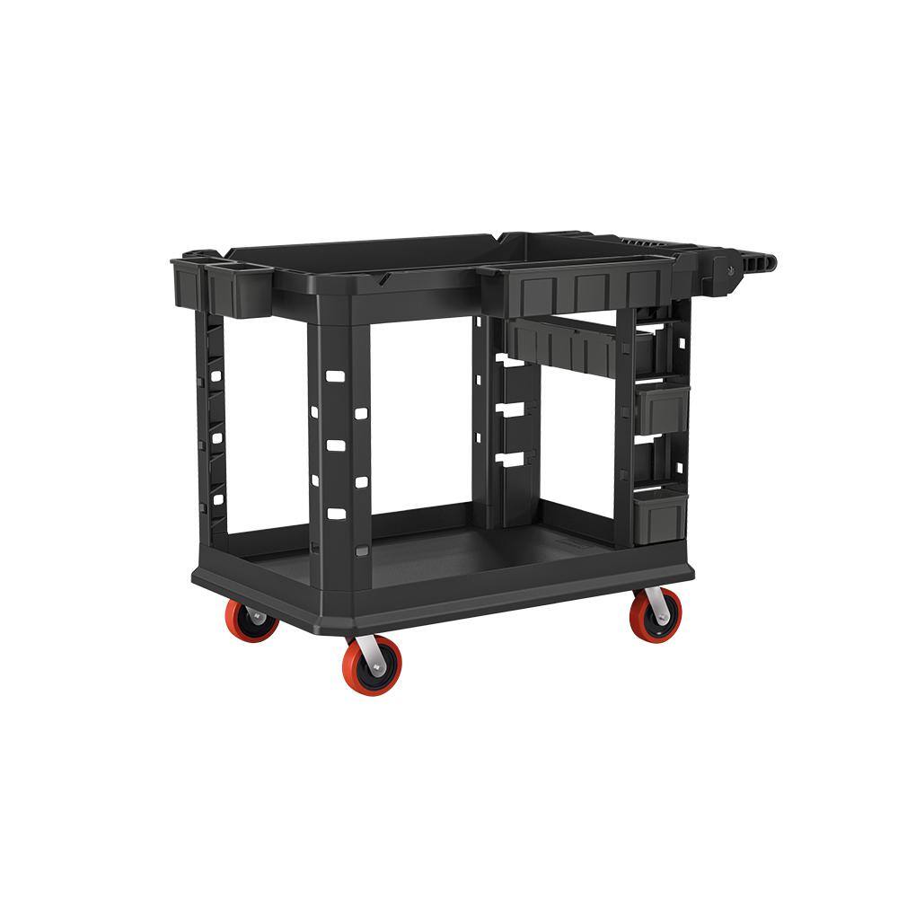 Suncast Commercial Heavy-Duty 26.5 in. 2-Shelf Utility Cart in Black PUCHD2645