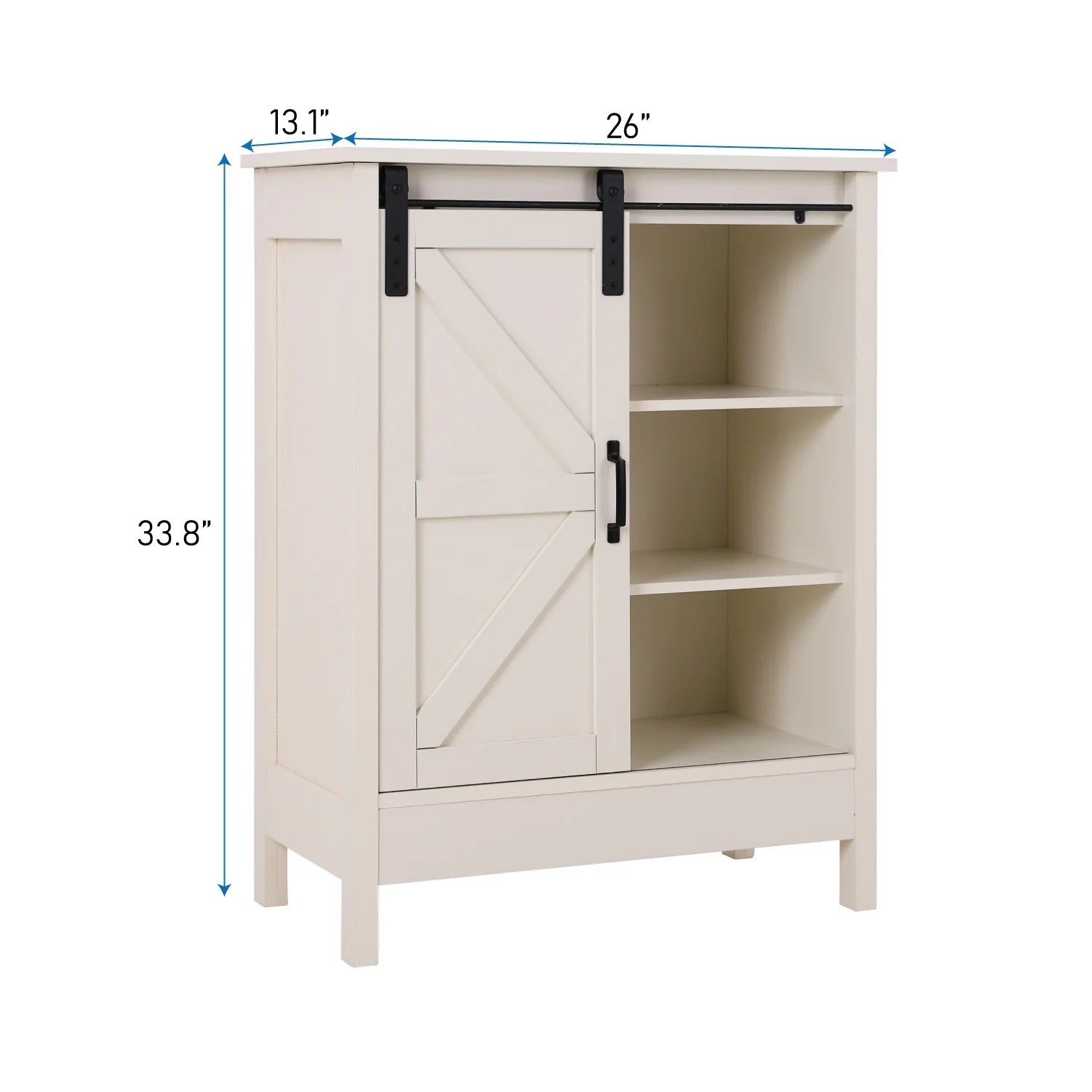 Sophia&William 3-Tier Sliding Barn Door Bathroom Storage Cabinet-White