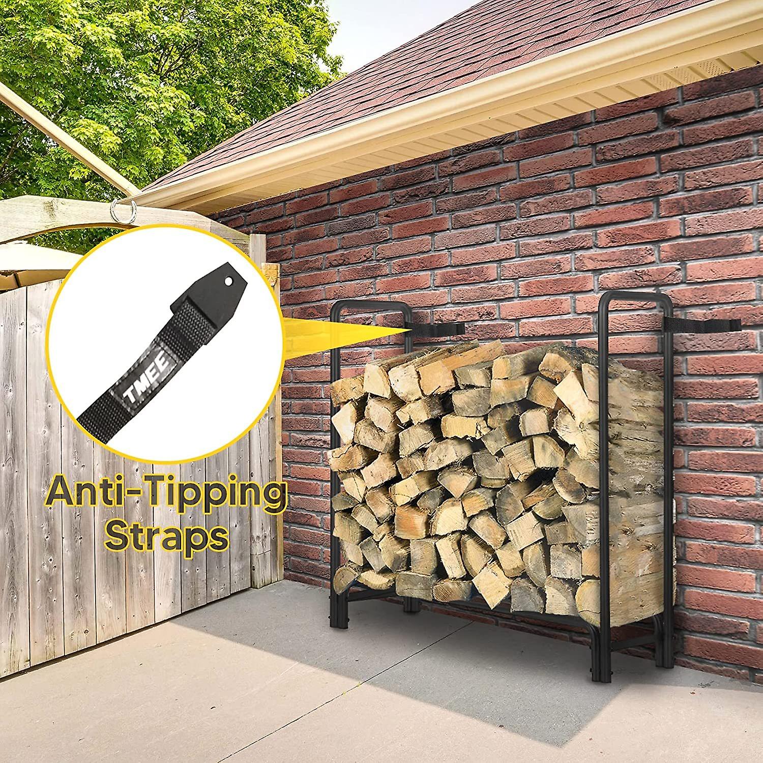 4ft Firewood Rack Outdoor Heavy Duty Log Rack Firewood Storage Rack Holder Steel Tubular Easy Assemble Fire Wood Rack For Patio Kindling Logs Storage