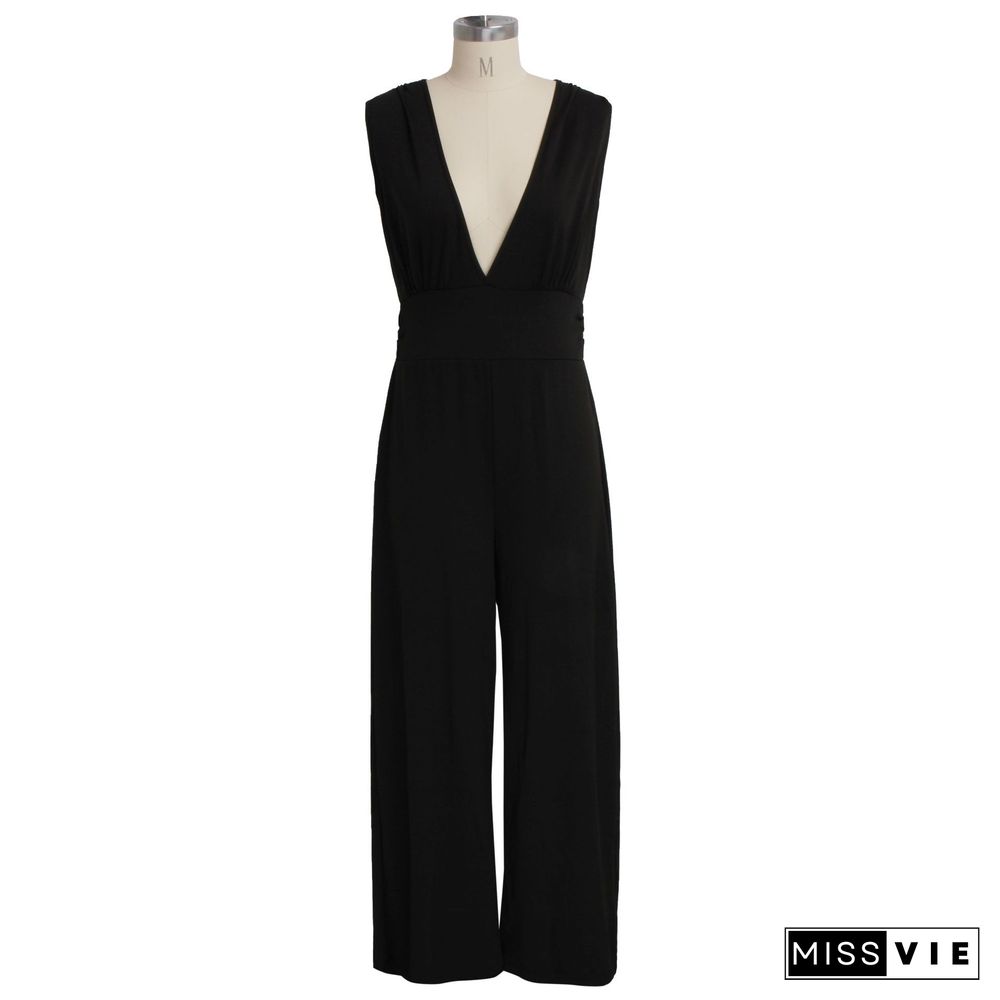 Sexy Deep V Loose Straight-legs Jumpsuit