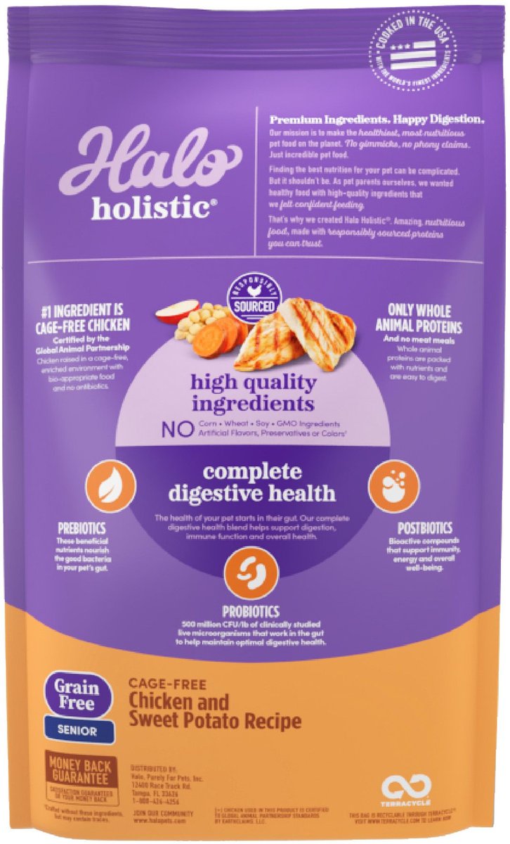 Halo Holistic Complete Digestive Health Grain-Free Chicken and Sweet Potato Recipe Senior Dry Dog Food