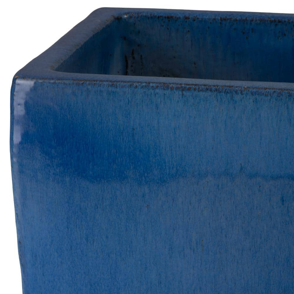 Emissary 13 in. L x 25 in. H Blue Snow Ceramic Square Planter with High-fire Treatment 05343BS-2