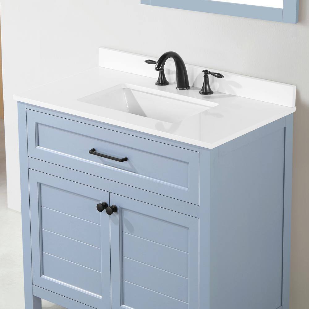 Home Decorators Collection Hanna 36 in. W x 19 in. D x 34.50 in. H Freestanding Bath Vanity in Spruce Blue with White Engineered Stone Top Hanna 36SB