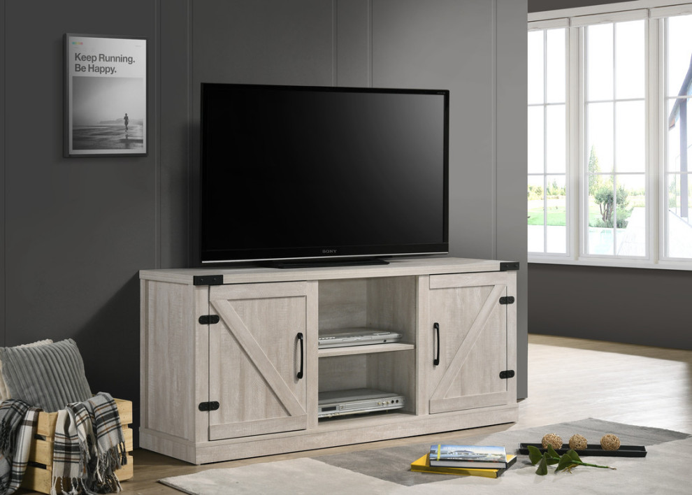 Salma Dark Gray 58 quotW TV Stand With 2 Open Shelves and 2 Cabinets   Farmhouse   Entertainment Centers And Tv Stands   by Lilola Home  Houzz