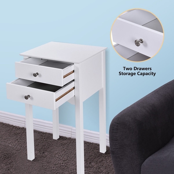 Side Table End Accent Table with 2 Drawers-White - 16.0