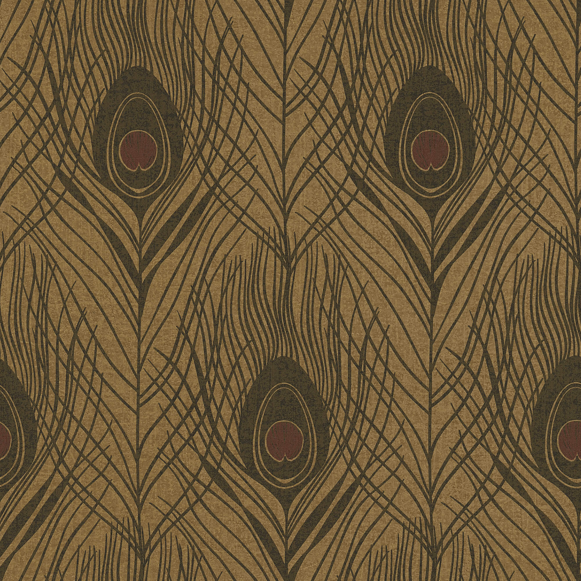 Peacock Feather Motif Wallpaper in Brown/Metallic/Black from the Absolutely Chic Collection