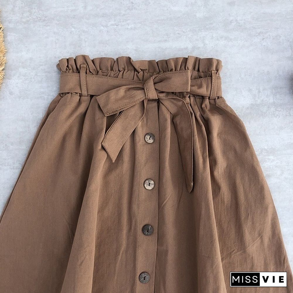 Women Skirts Fashion High Waist Skirt Women Spring Summer Midi Skirts Womens Elastic Waist Ladies Skirts With Belt