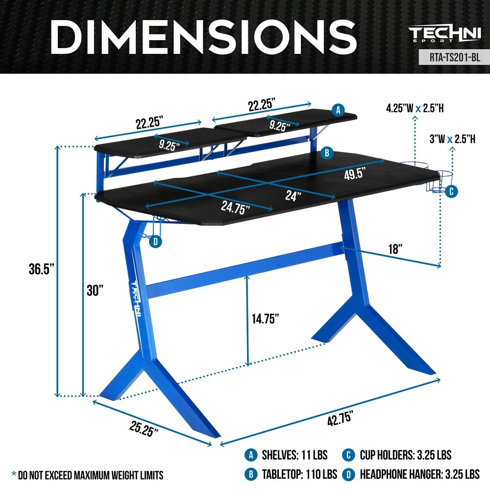 Dual Monitor Accommodating Desk with Elevated and Removable Stable Dual Shelves