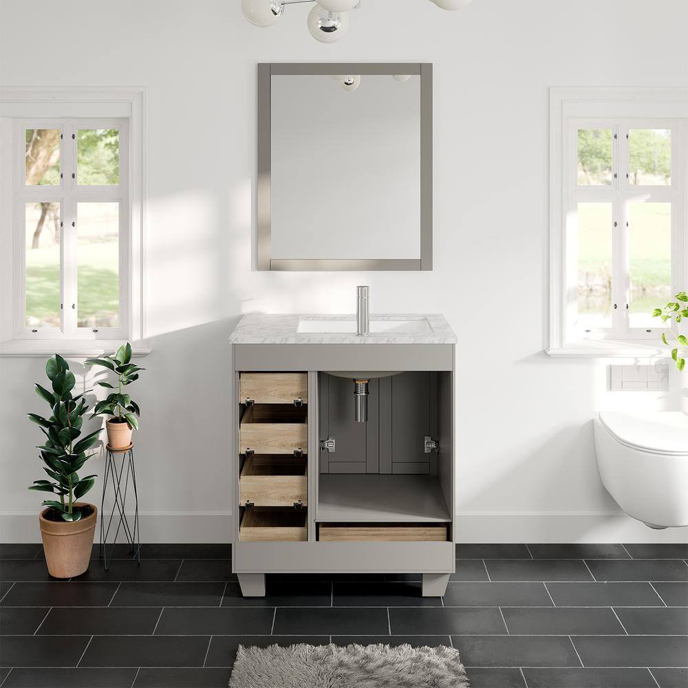 Eviva Happy 28 in. W x 18 in. D x 34 in. H Bathroom Vanity in Gray with White Carrara Marble Top with White Sink EVVN30-28X18GR