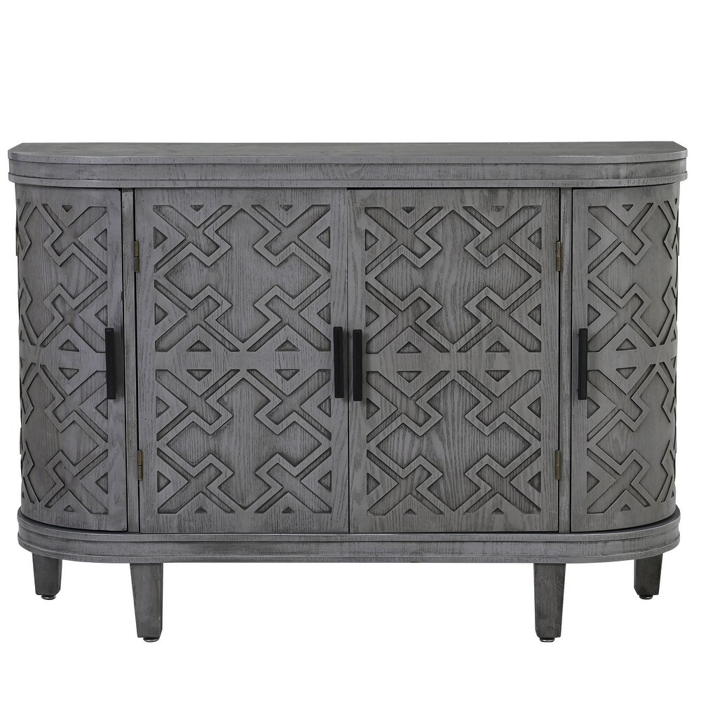 Antique Gray Wooden Entryway Storage Cabinet with Antique Pattern Doors