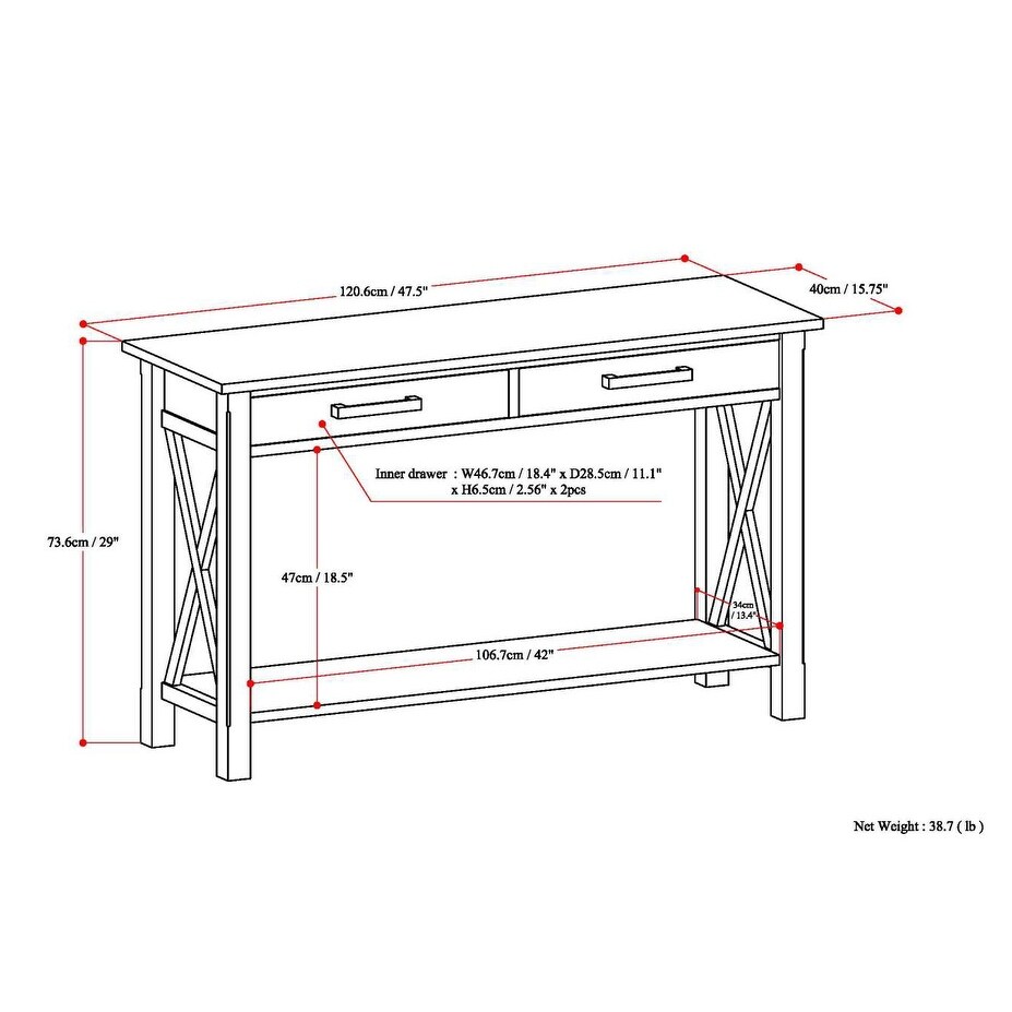 WYNDENHALL Waterloo SOLID WOOD 47 inch Wide Contemporary Console Sofa Table   47.4 Inches wide