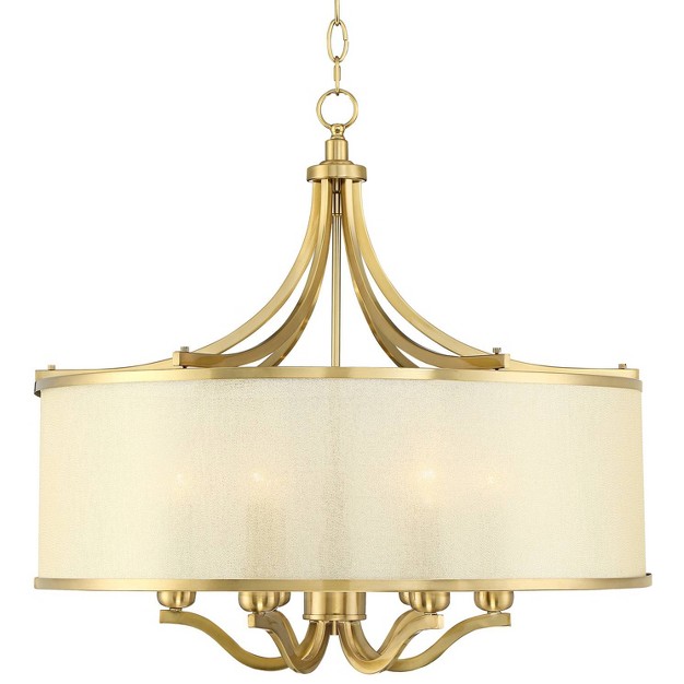 Wide Modern Clear Gold Organza Shade 6 light Fixture For Dining Room House Kitchen Island