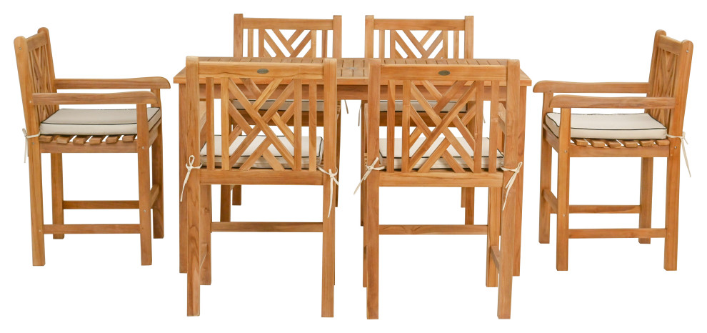 7 Piece Teak Chippendale 63 quotRect Counter Set  6 Counter Stools  Arms   Transitional   Outdoor Pub And Bistro Sets   by Chic Teak  Houzz