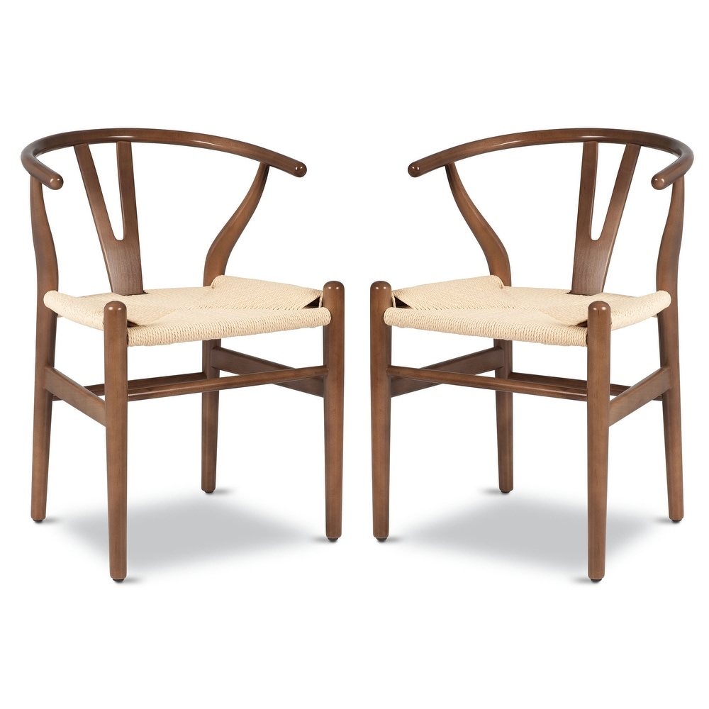 Poly and Bark Weave Chairs   Solid Wood Frame (Set of 2)