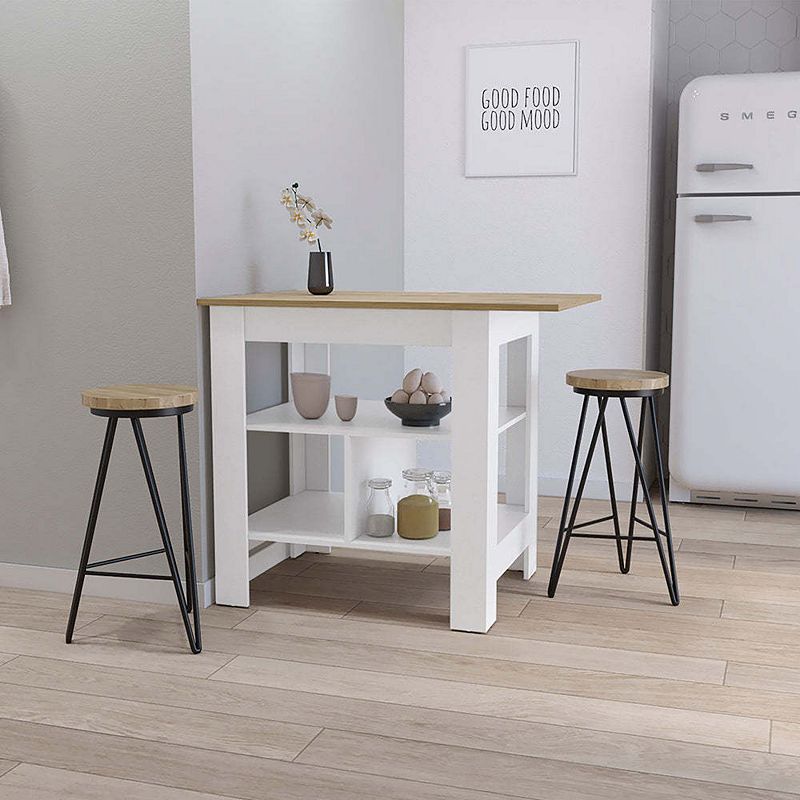 Lisbon Kitchen Island， 3-Tier Shelf and Large Workstation