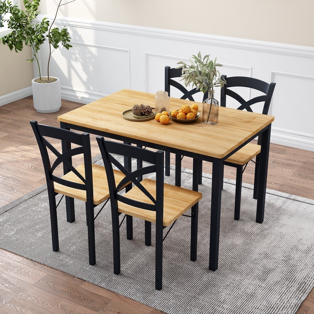 5 Piece Wooden Rectangular Dining Table Set w/Cross Back Dining Chair