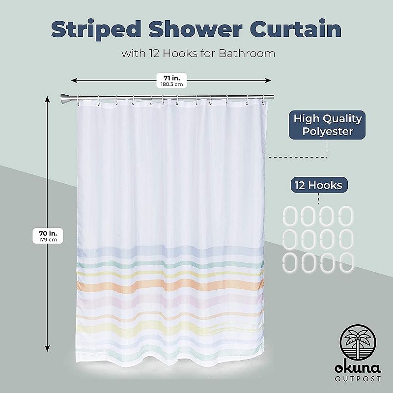 Okuna Outpost Striped Shower Curtain Set with 12 Hooks for Bathroom (70 x 71 Inches)