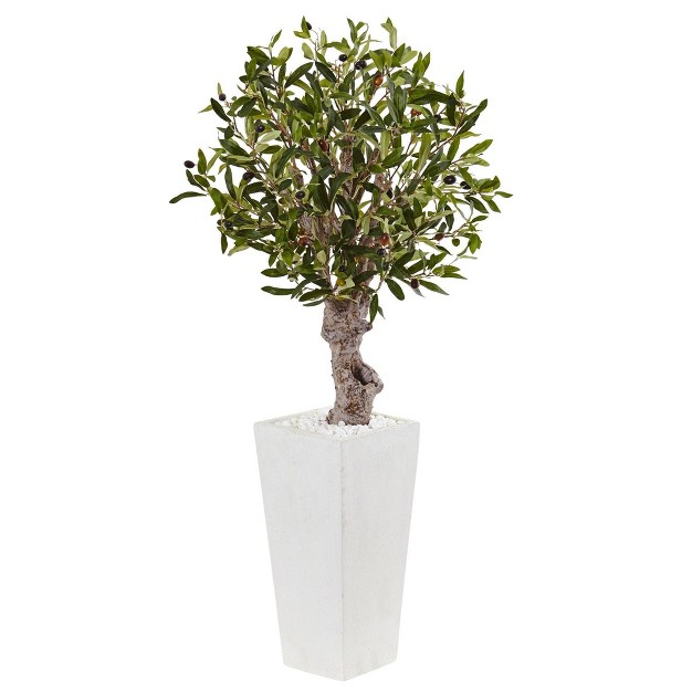 Nearly Natural 3.5-ft Olive Tree In White Tower Planter