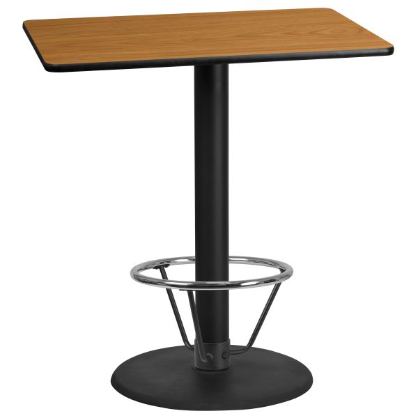 Stiles 30'' x 42'' Rectangular Natural Laminate Table Top with 24'' Round Bar Height Table Base and Foot Ring