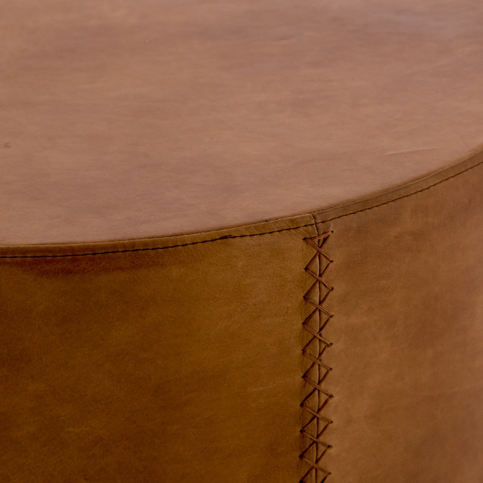 Flint Patina Leather and Gold Round Bunching Table   Contemporary   Coffee Tables   by Zin Home  Houzz