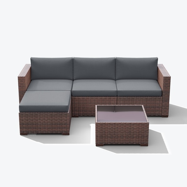 5piece Outdoor Wicker Sectional Sofa Set with Cushions