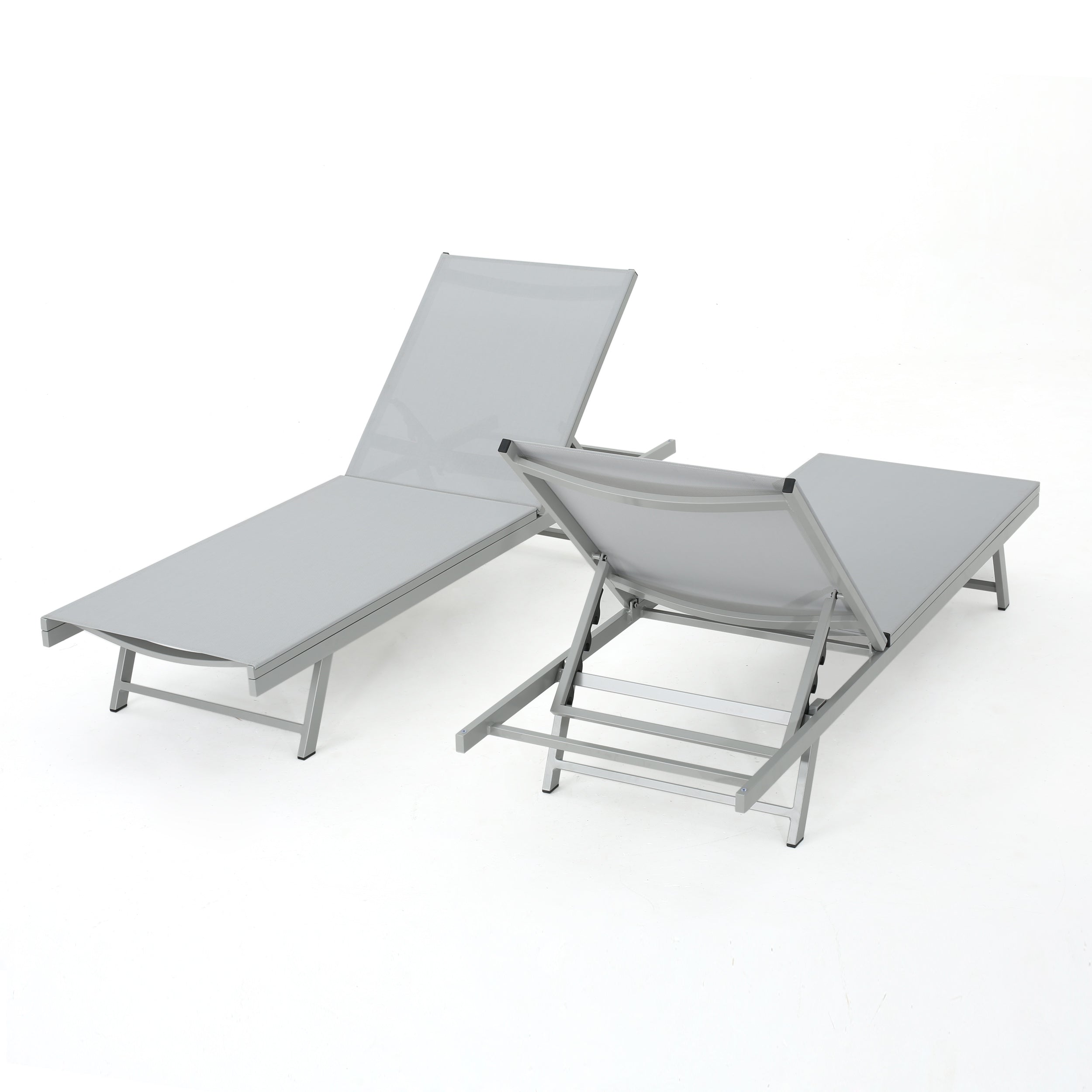 Holm Outdoor Gray Mesh Chaise Lounge with Aluminum Frame