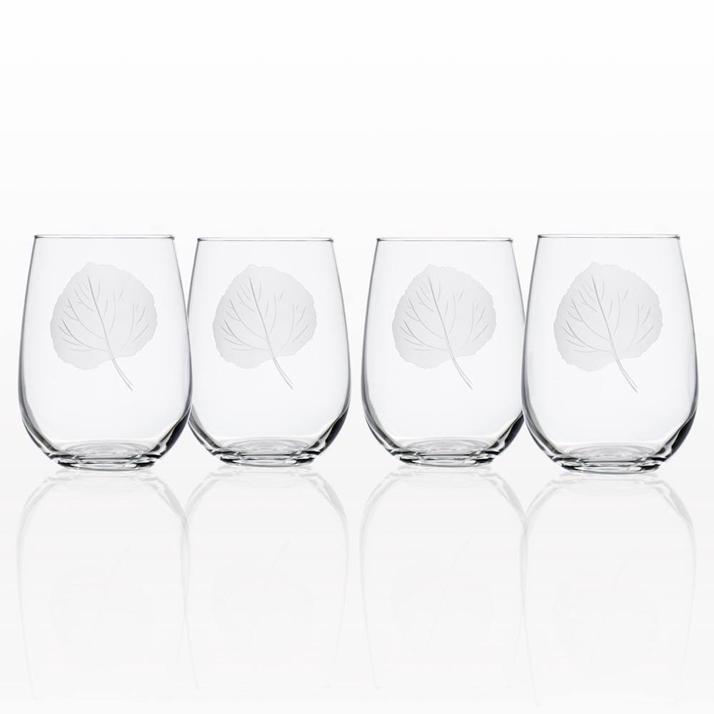 Rolf Glass Aspen Leaf 17 oz. Clear Stemless Wine Tumbler (Set of 4) 702339-S4