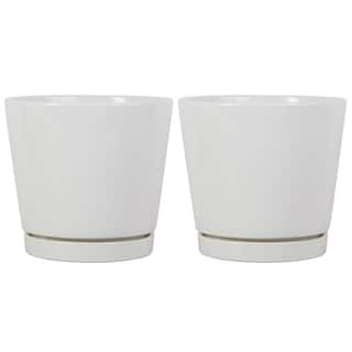 Trendspot 8 in. White Knack Ceramic Planter Set of 2 ECR01721S-08W