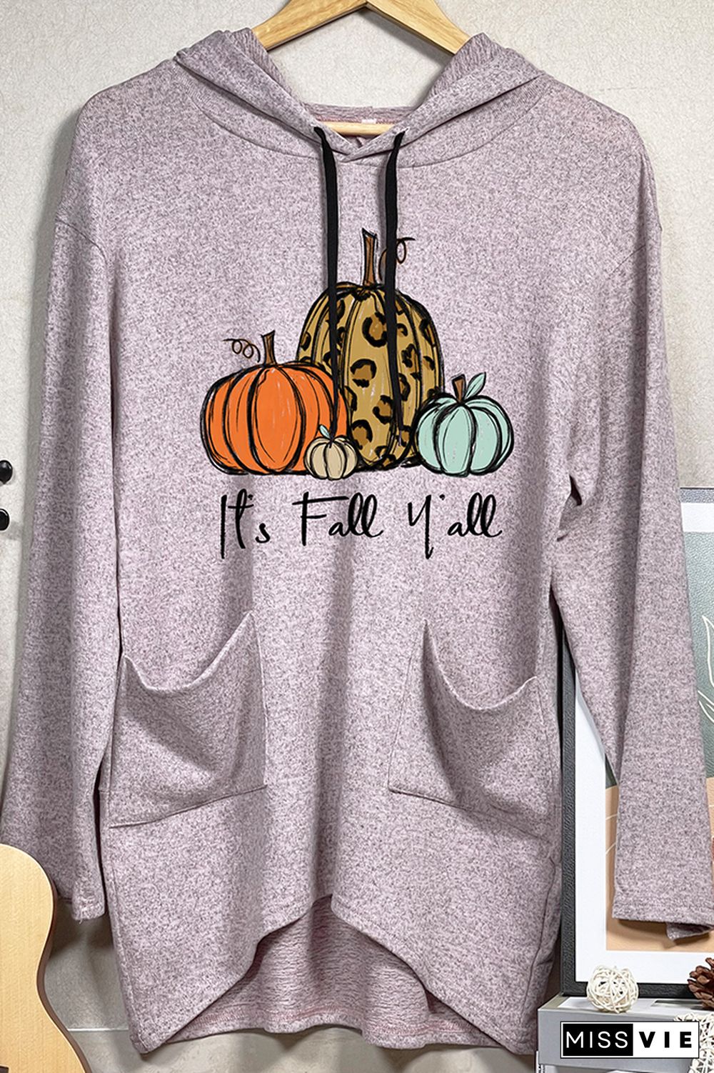 Pumpkin Fall Print Pockets Hooded Dress Wholesale