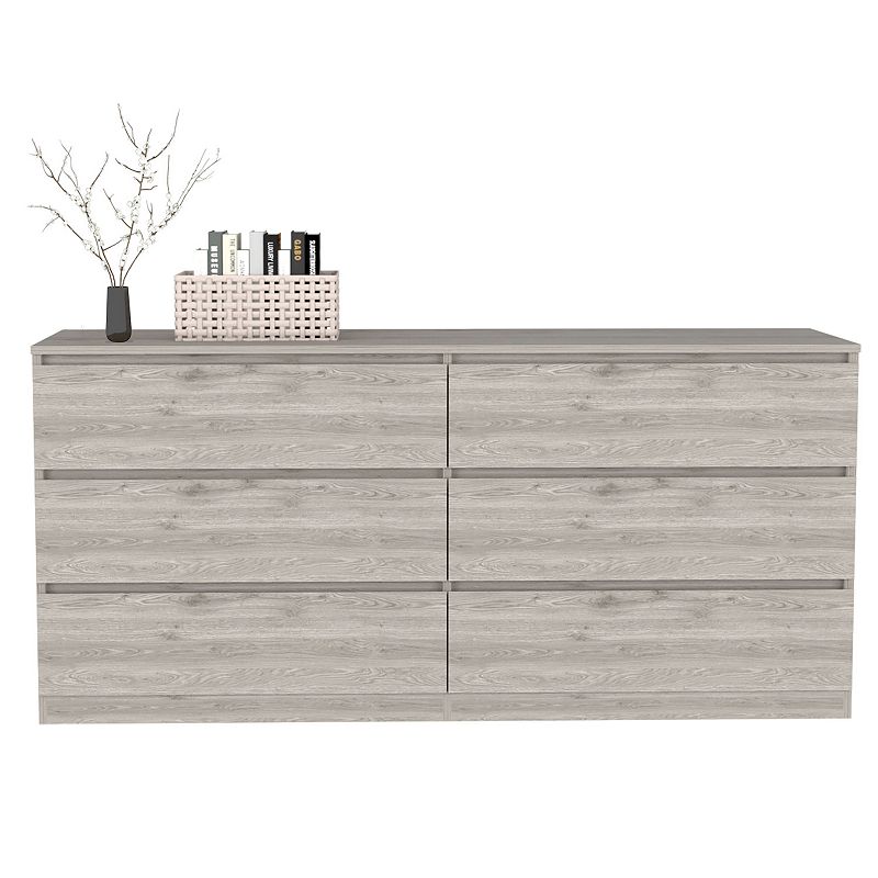 DEPOT E-SHOP Cocora 6 Drawer Double Dresser， Superior Top， Light Gray